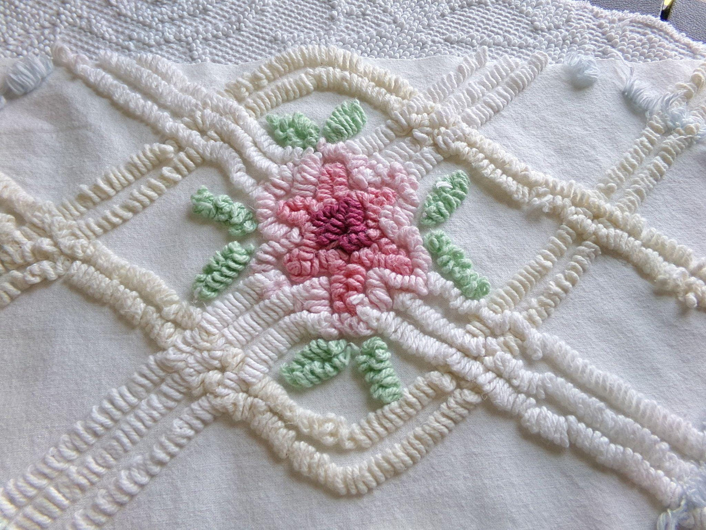 neutral pink rose vintage chenille fabric, beautiful 20" x 30" inch piece of cotton sewing material for quilting & crafts