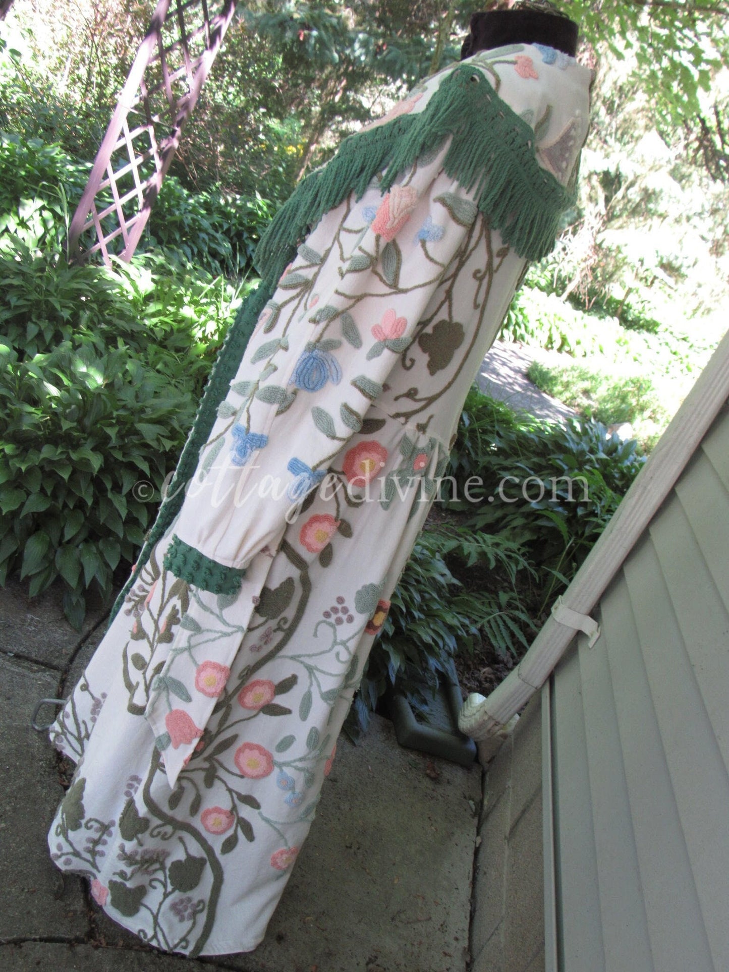 Victorian Style Distressed Chenille Robe, Designed from Shabby Vintage Chenille Bedspread Fabrics, M/L