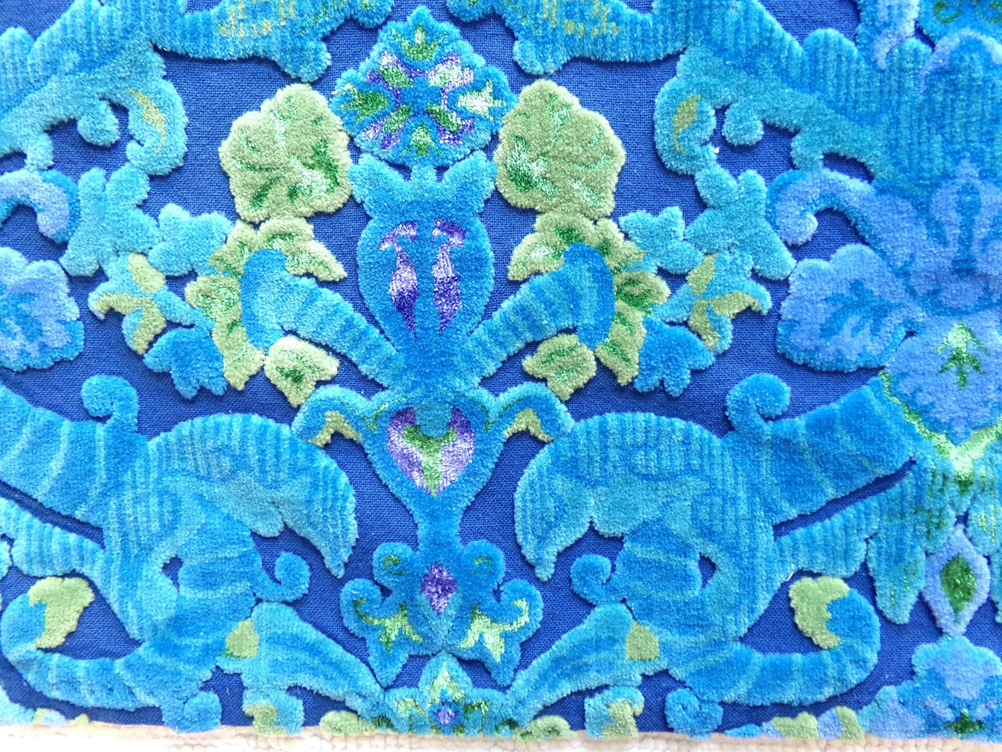 cosmic blue vintage cut velvet fabric, celestial Bates tapestry chenille, 20" x 19" inch ROUNDED piece, sewing material for boho bags