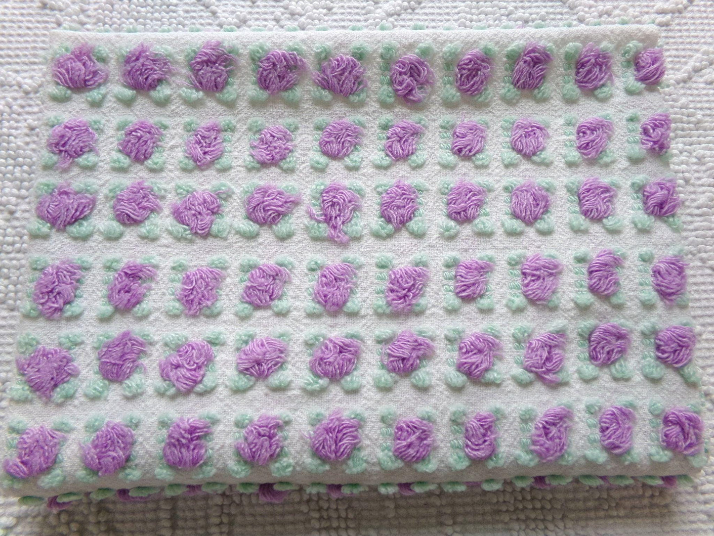 divine amethyst purple rosebud chenille fabric, rare vintage 18" x 25" piece of Morgan Jones sewing material for quilts, pillows, crafts
