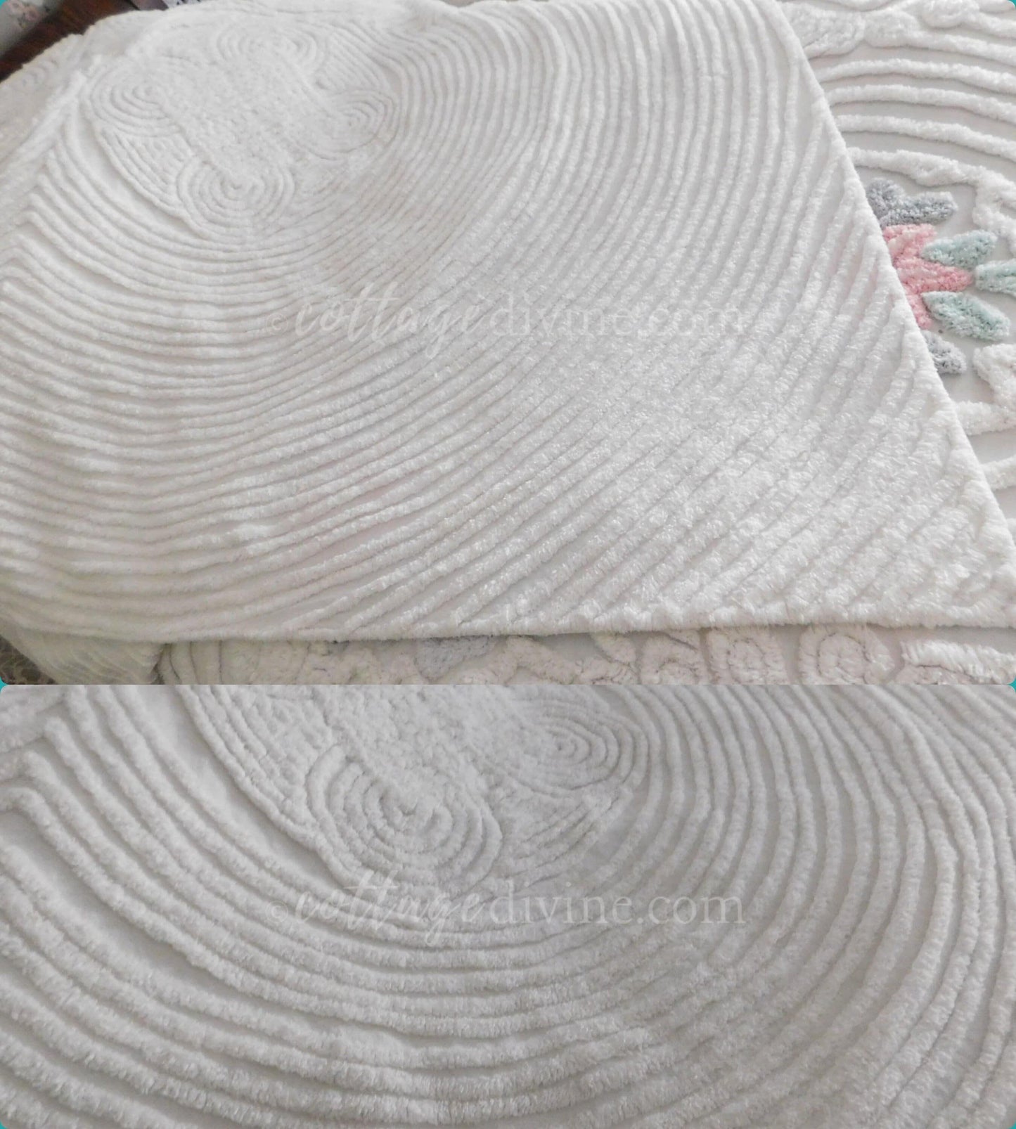 Vibrant White Luxury Swirl Tuft Vintage Chenille Bedspread, Full, Plush Cotton