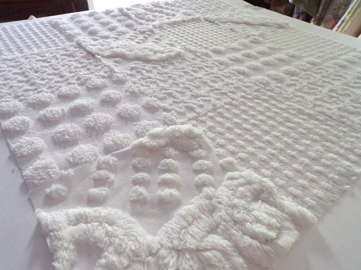White Chenille Fabric Squares Set, "Let it Snow" 16 Vintage Quilt Blocks, 6" inch