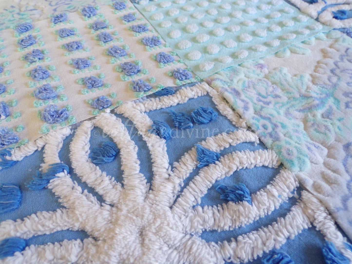 Mystic Moonglow Luxury Chenille & Velvet Quilt Squares Set from Vintage Bedspread Fabric, 16 Blocks, 6" inch