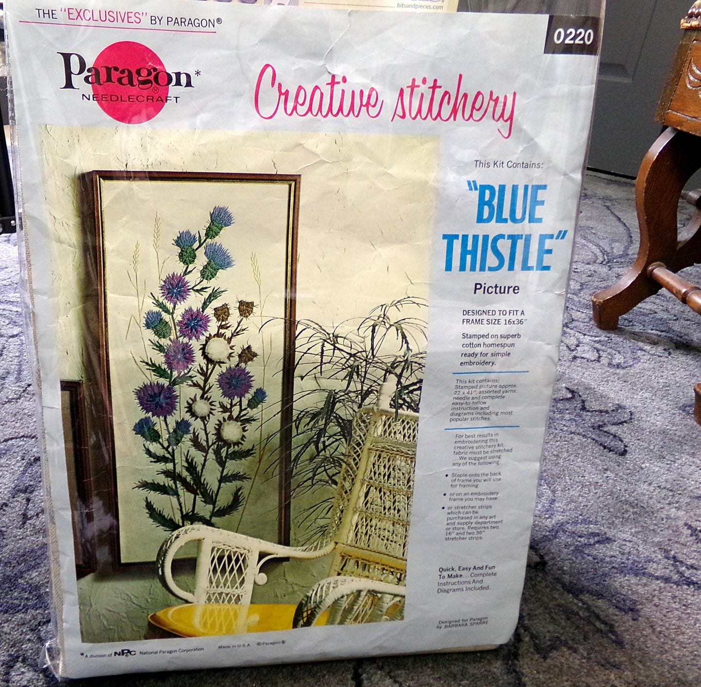 BLUE THISTLE Crewel Stitchery Kit, Vintage 0220 Paragon Needlecraft Embroidery, Hippie Style Wall Hanging, Barbara Sparre Design