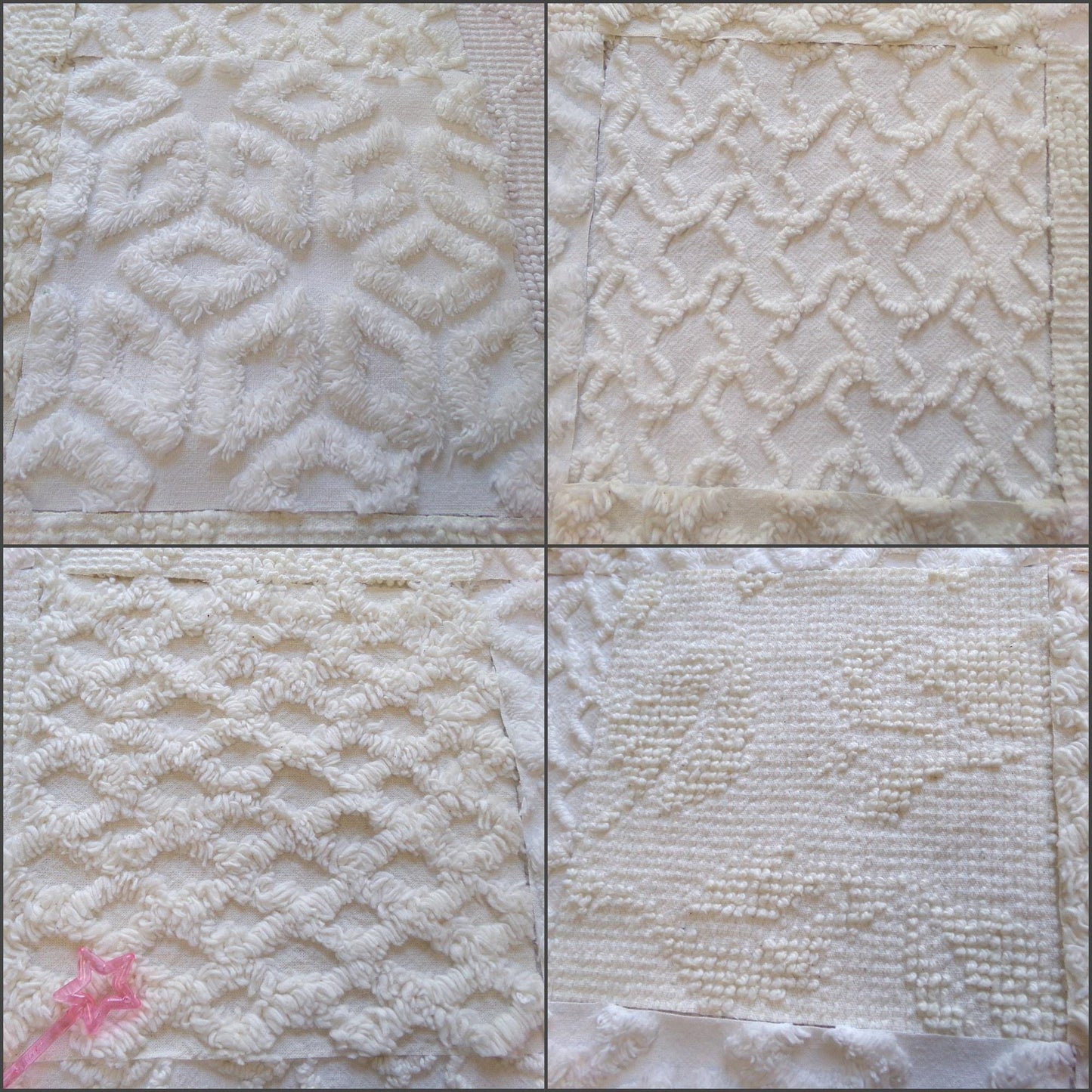contemporary neutrals vintage chenille fabric squares, set of 16 natural 6" blocks for crafts, sewing