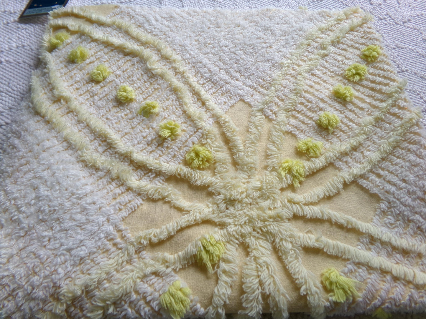 Starry Yellow Vintage Chenille Fabric: Retro Starburst Design 20" x 24" Cut Piece