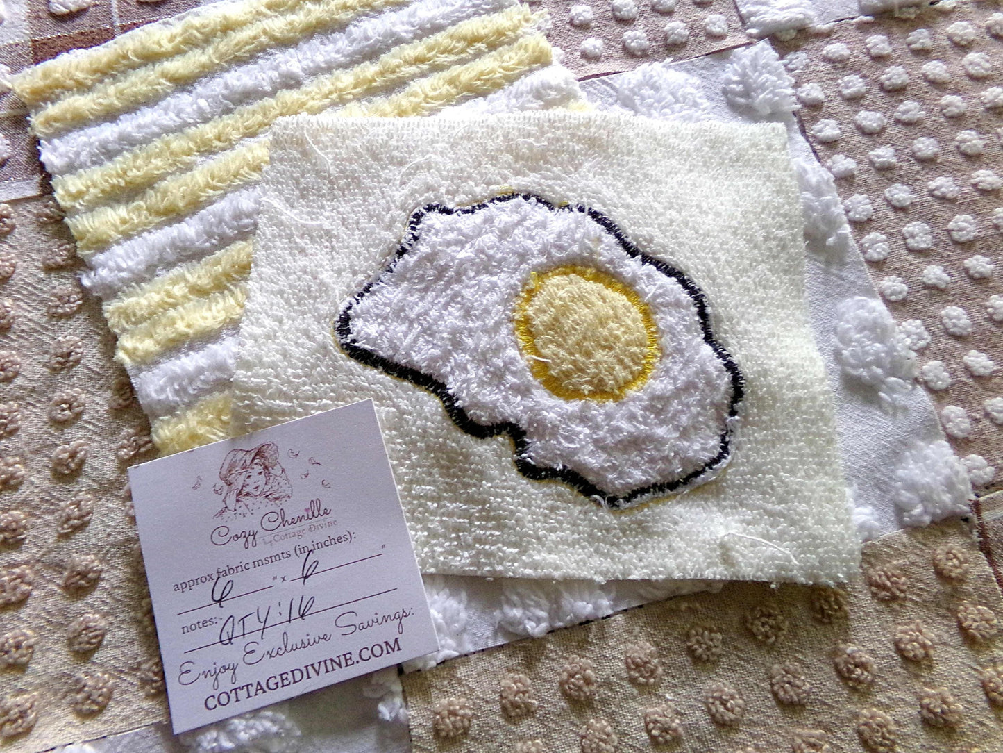 Novelty Chenille Fabric Squares Set, "Retro Diner" 16 Vintage Quilt Blocks, 6" x 6" inches each, for Quilting, Sewing, DIY Pillows