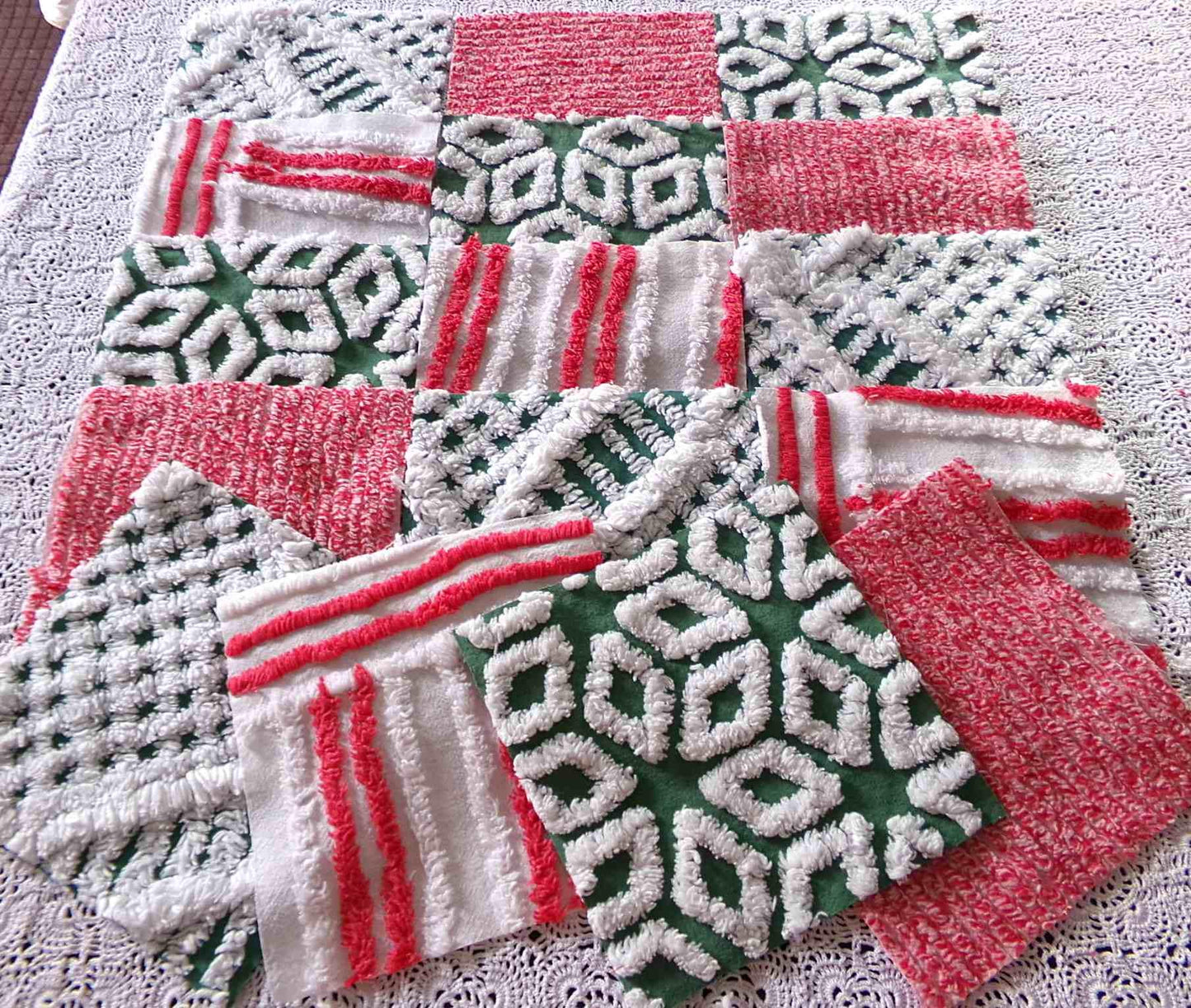 Merry Christmas Quilt Squares, Craft Square Set 17 Blocks in shades of holiday red, green & white, 6" x 6" inch for Xmas stockings, quilts
