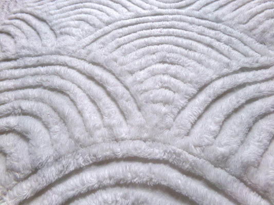 White Swirl Clouds Vintage Chenille Fabric, Plush 16" x 32" inch Piece with scalloped edge