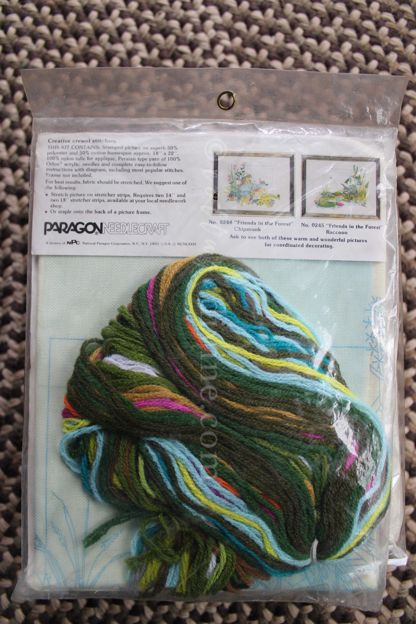 Vintage Wildlife Crewel Embroidery Kit, “Friends in the Forest...Raccoon†Paragon Needlecraft Stitchery, Kit# 0245, Design by Georgia Ball