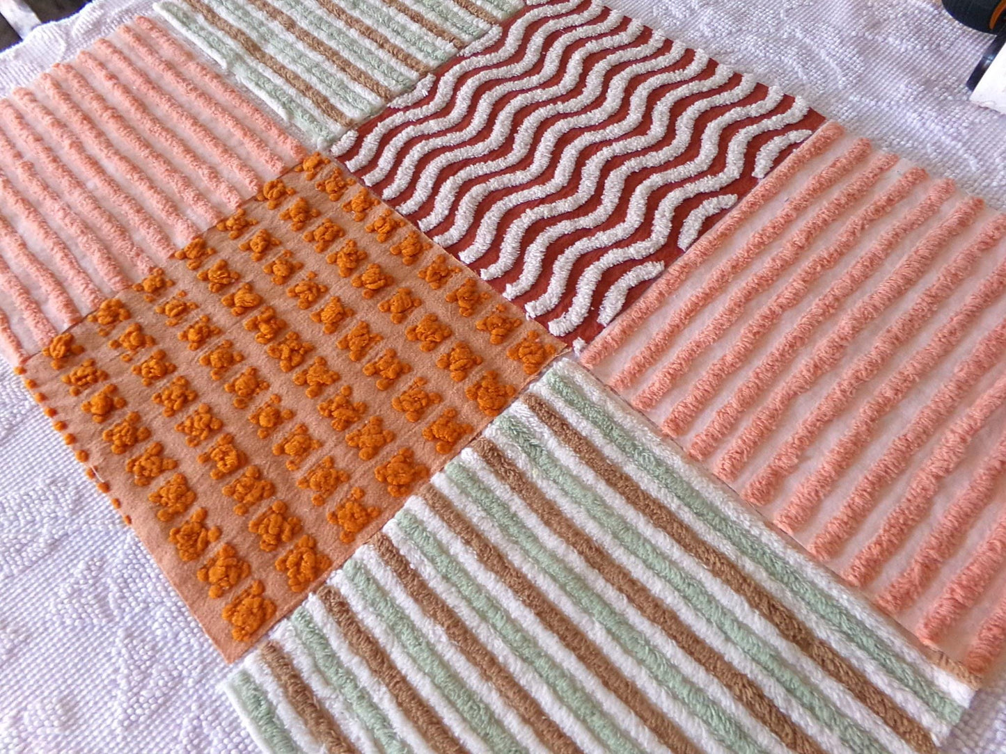 chenille fabric squares, set of 6 large 9.5" square quilt blocks and 1 palm tree 12.5" square, tropical fun & great texture