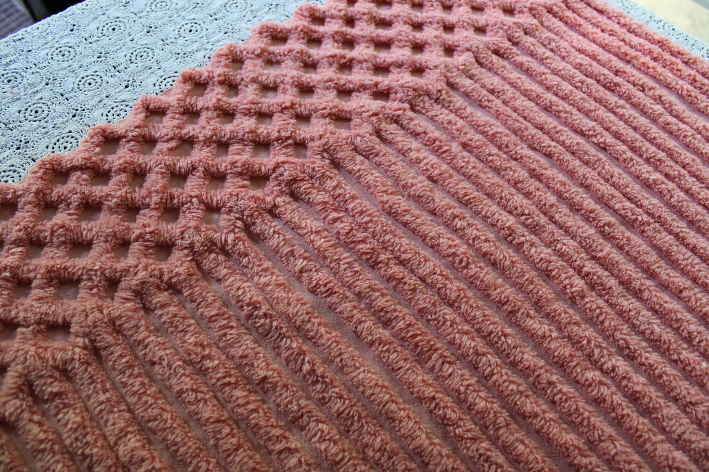 Overripe Melon Vintage Chenille Fabric Piece, Super Plush Thick Tufts, 22" x 26" inches, Unique Texture