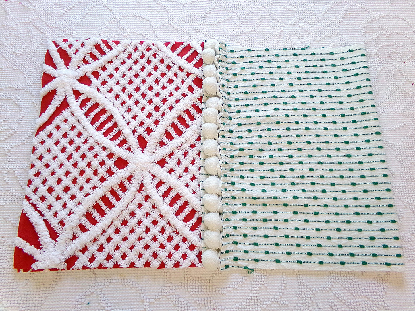 Christmas Chenille Quilt Fabric Bundle in Red, White & Green, 2 Pieces 12" x 18" each | Festive Stash Builder for Sewing, Crafts