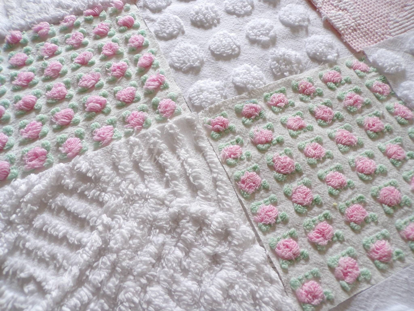 Cottage Classics Chenille Quilt Squares Set from Vintage Bedspread Fabric, 16 Blocks, 6" inch