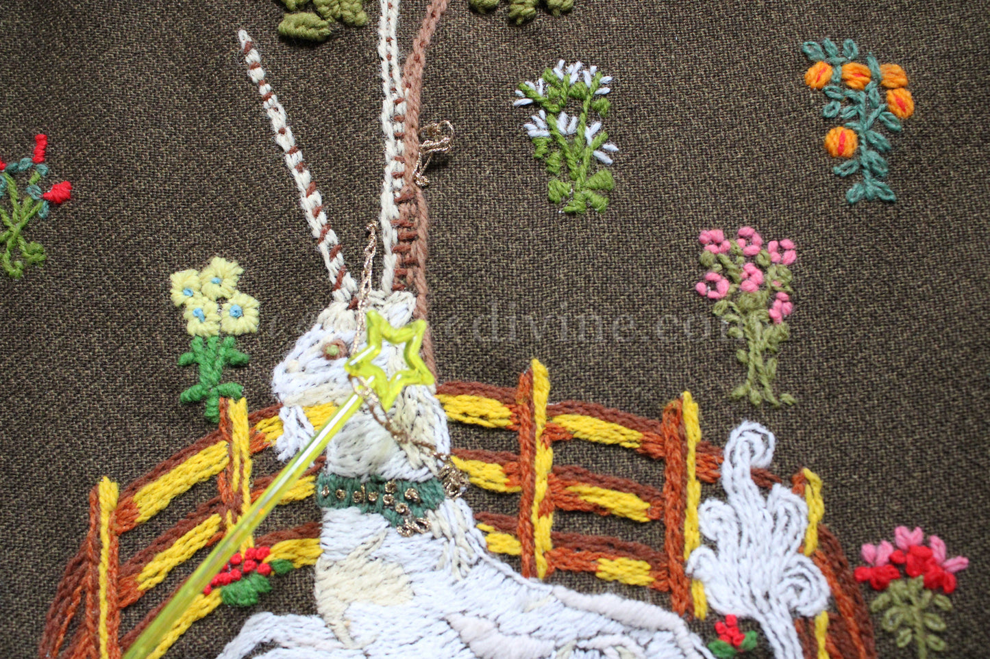 Unicorn in Captivity Completed Paragon Embroidery, Rare Crewel Stitchery, Medieval Old World Tapestry Style Adaptation