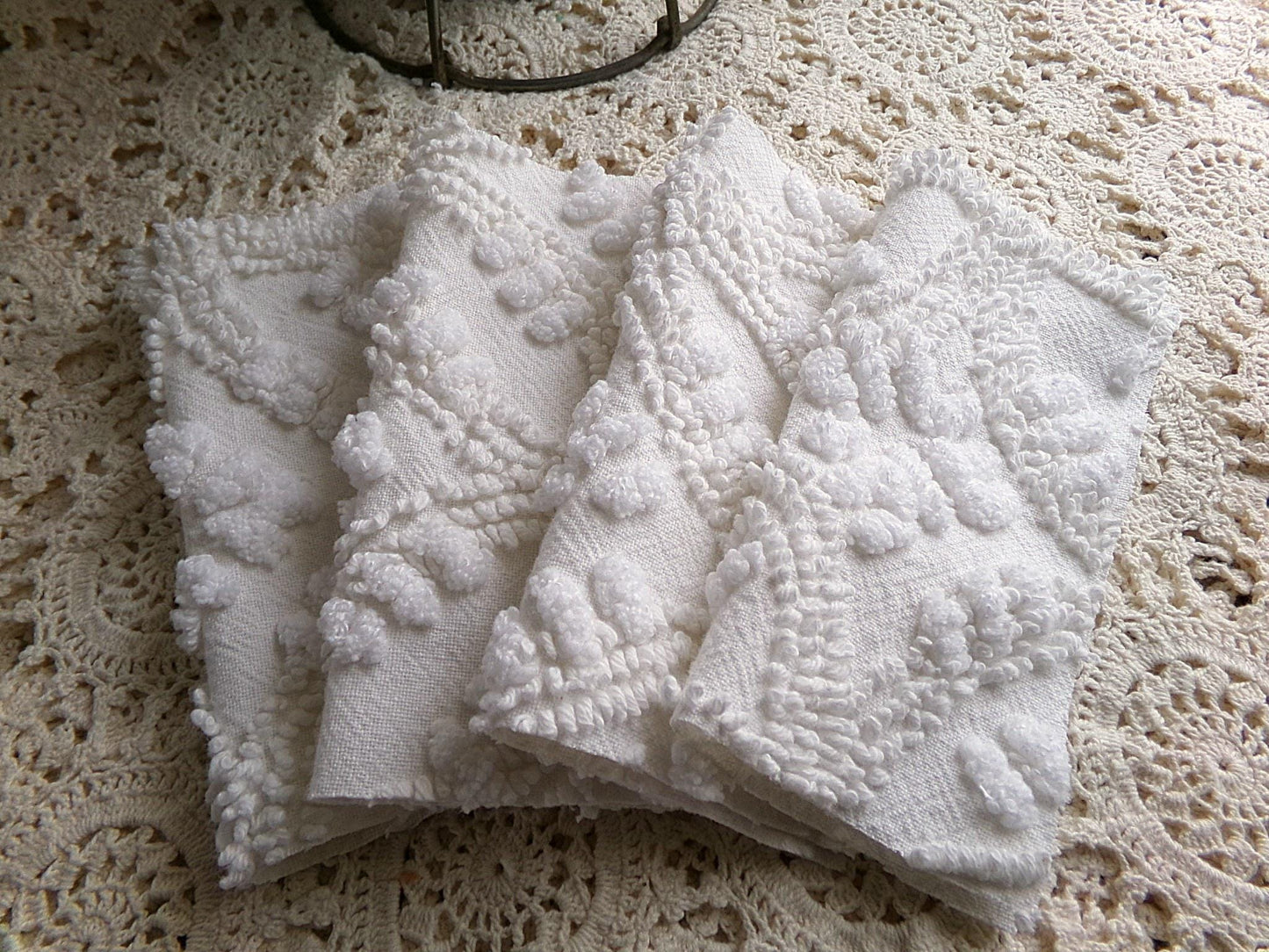 Heirloom Quality Quilt Square Set, Antique Cream, from Vintage Chenille Bedspread Fabric, 12 Blocks, 6" x 6" inch