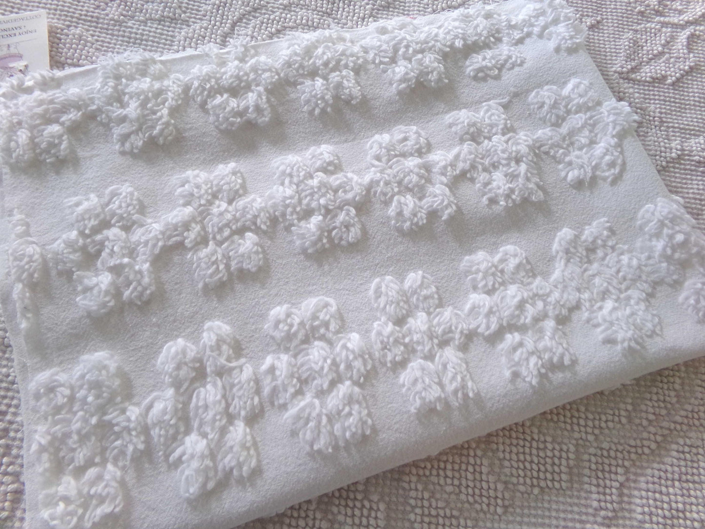 Cute Chenille Fabric Shabby Daisy Print, vintage style versatile white sewing material, 18" x 26" inches