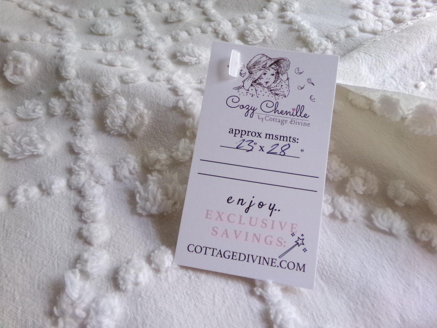 celestial white vintage chenille fabric, vintage geometric piece of cotton sewing material for quilts, pillows, wall hangings, 23" x 28"