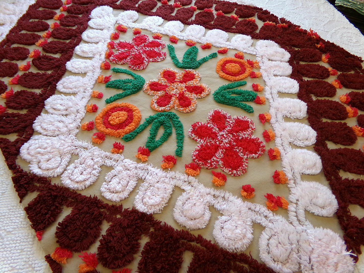 Vintage Chenille Fabric - Diamond Curlicue Floral Sewing Material 22" x 29"