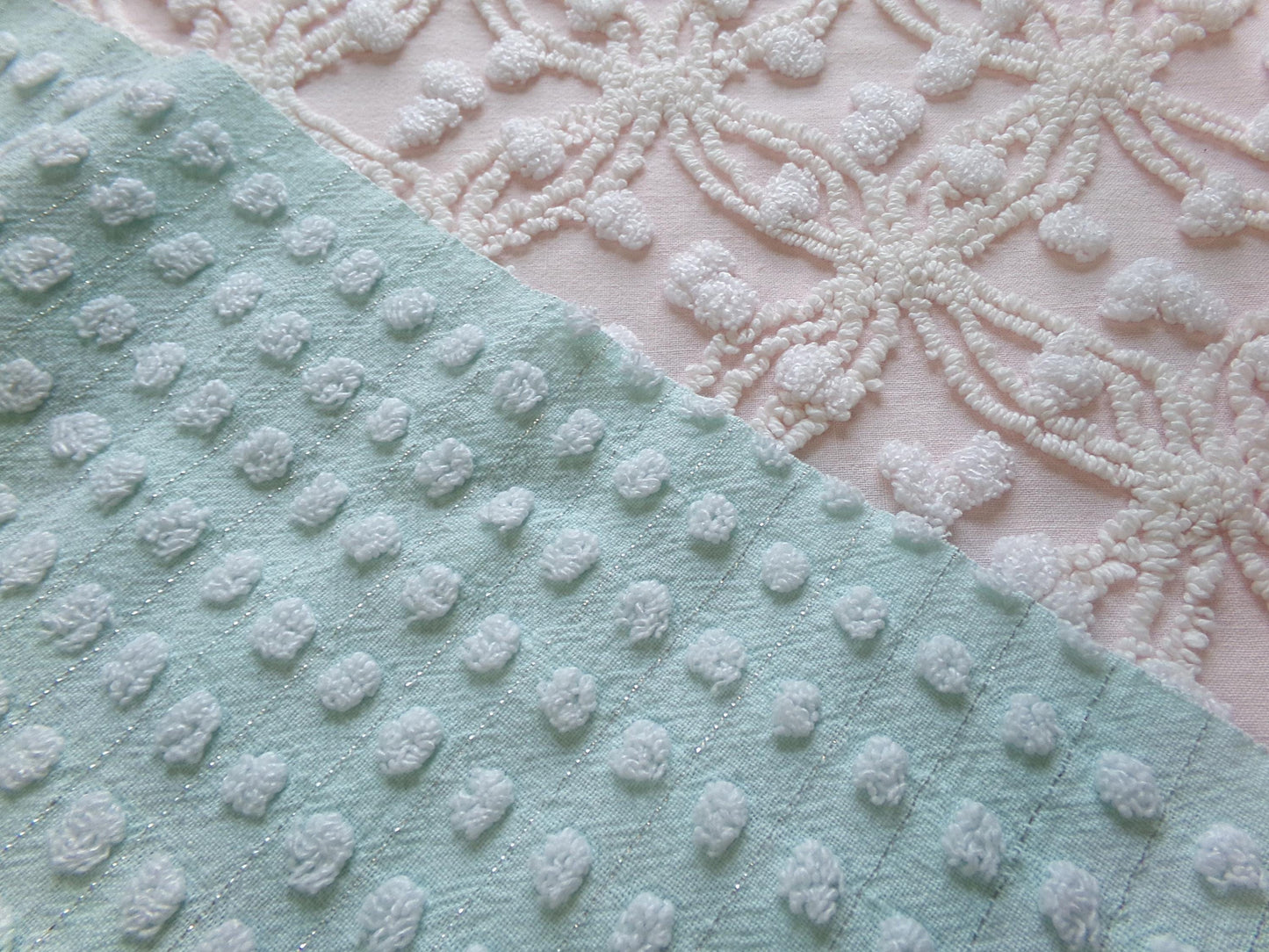 Vintage Chenille Fabric Bundle in Pink & Aqua, 2 Pieces 12" x 18" each | Easy Stash Builder for Fiber Arts, Quilting