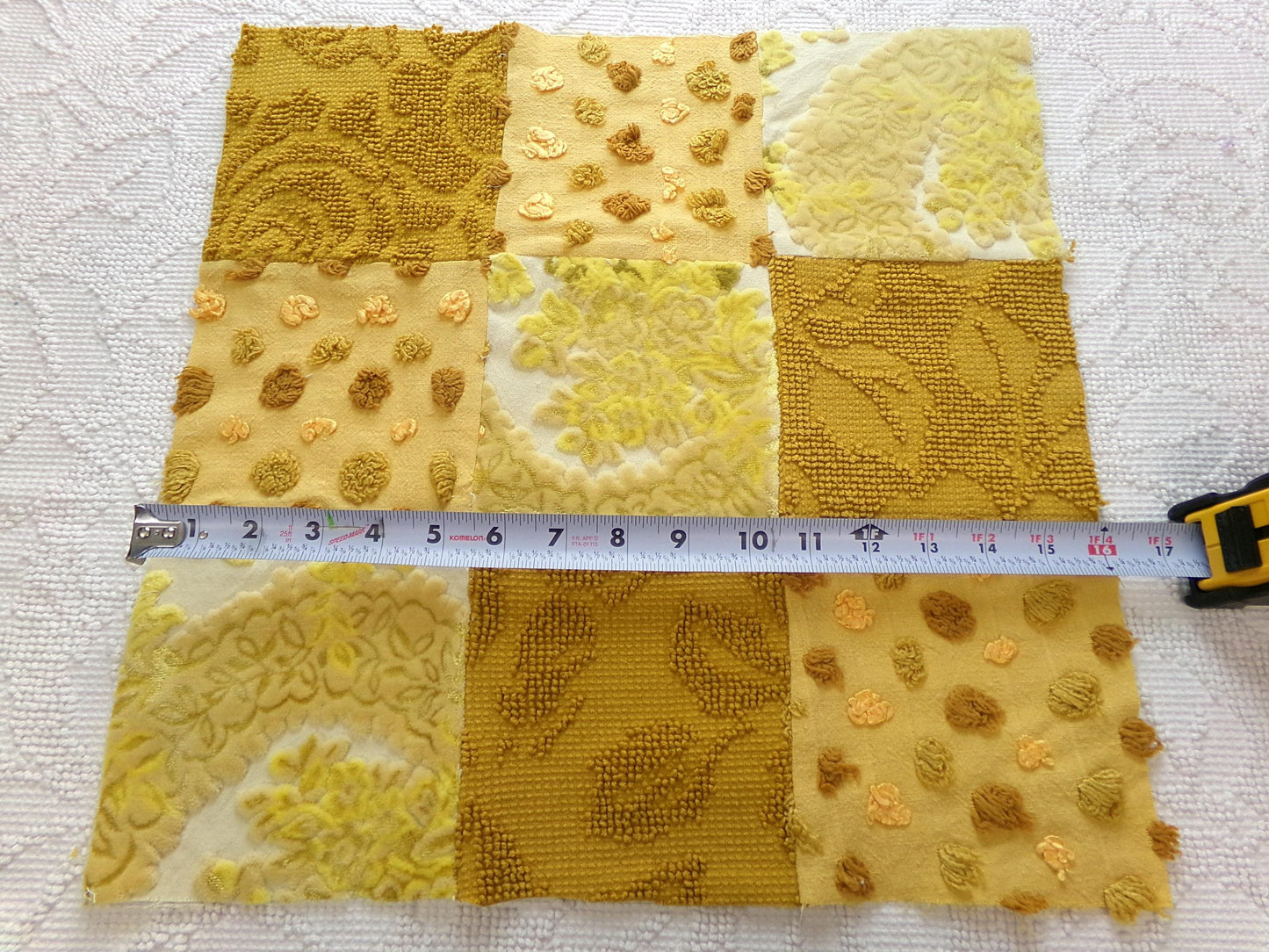 Boho Style Patchwork Vintage Velvet & Chenille Fabric Craft Panel - 16" square perfect for Pillows, Quilting, Wall Hangings