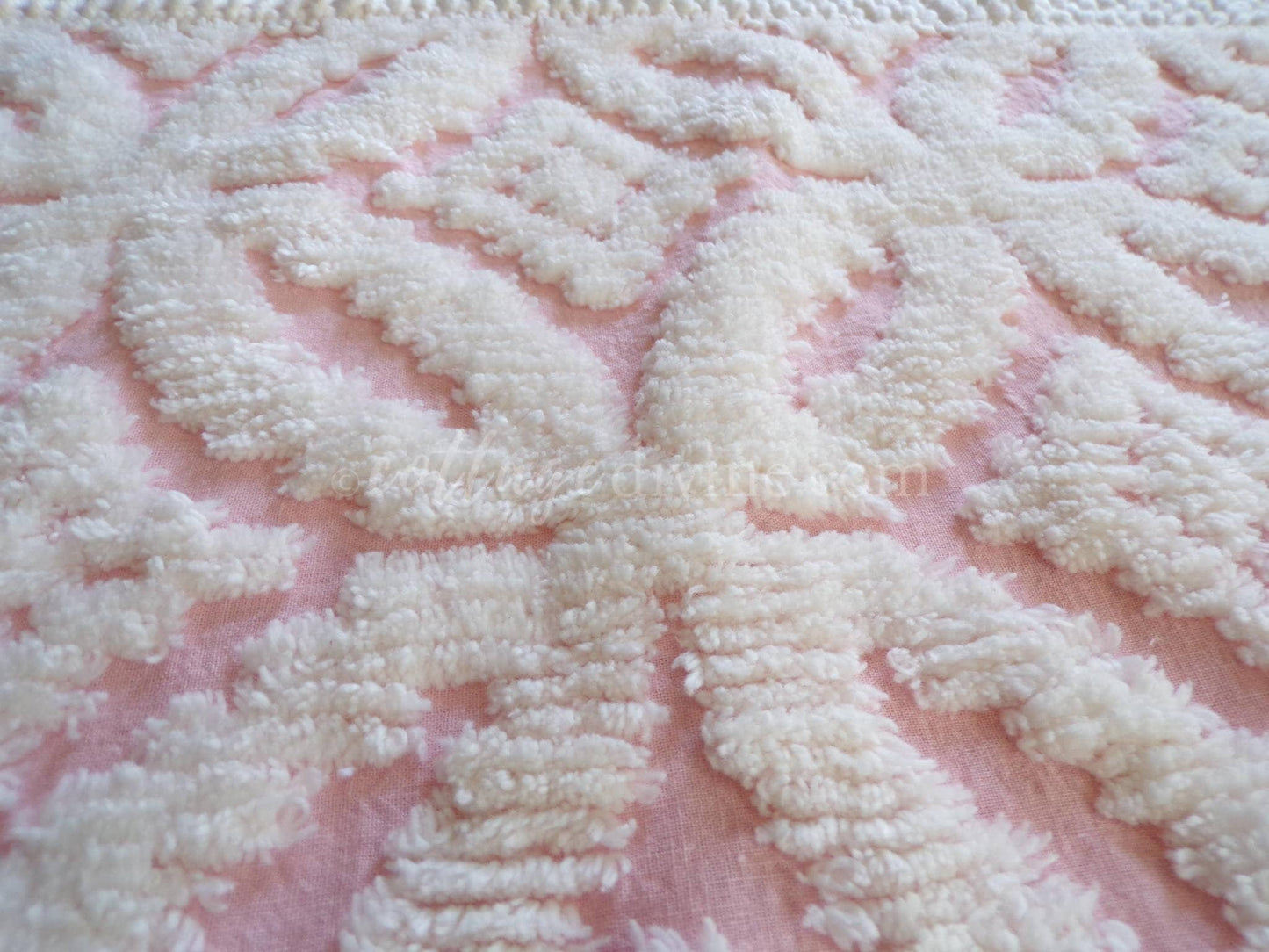 vintage chenille fabric, pink & white soft geometric design, 20" x 24" piece of sewing material