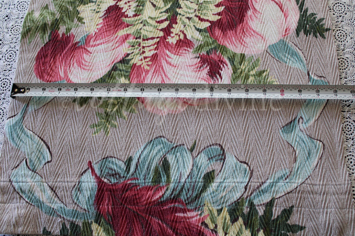 Fabulous Pink Plume Vintage Barkcloth Fabric, 18" x 25" inch Piece, Botanical Floral Print on Cool Grey, Great for DIY Pillows