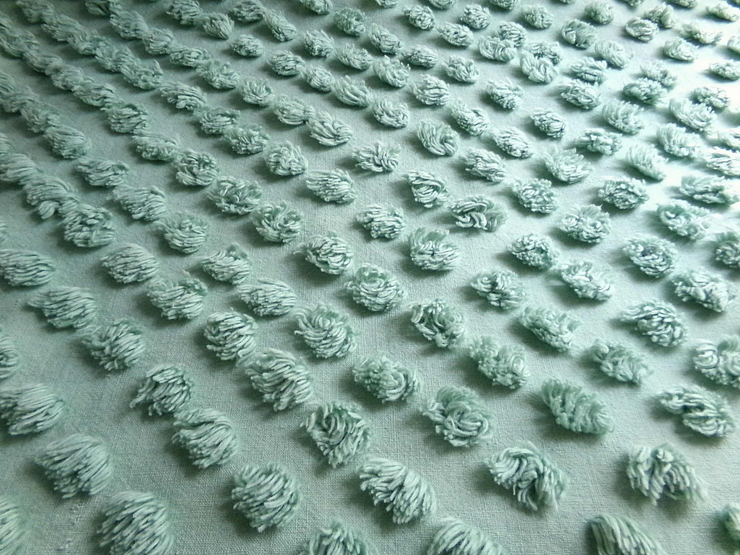 Vintage "Money Tree Green" Chenille Fabric, 20" x 25" inch Piece, Cute Puffy Dots, Great for Handmade Quilts, Crafts