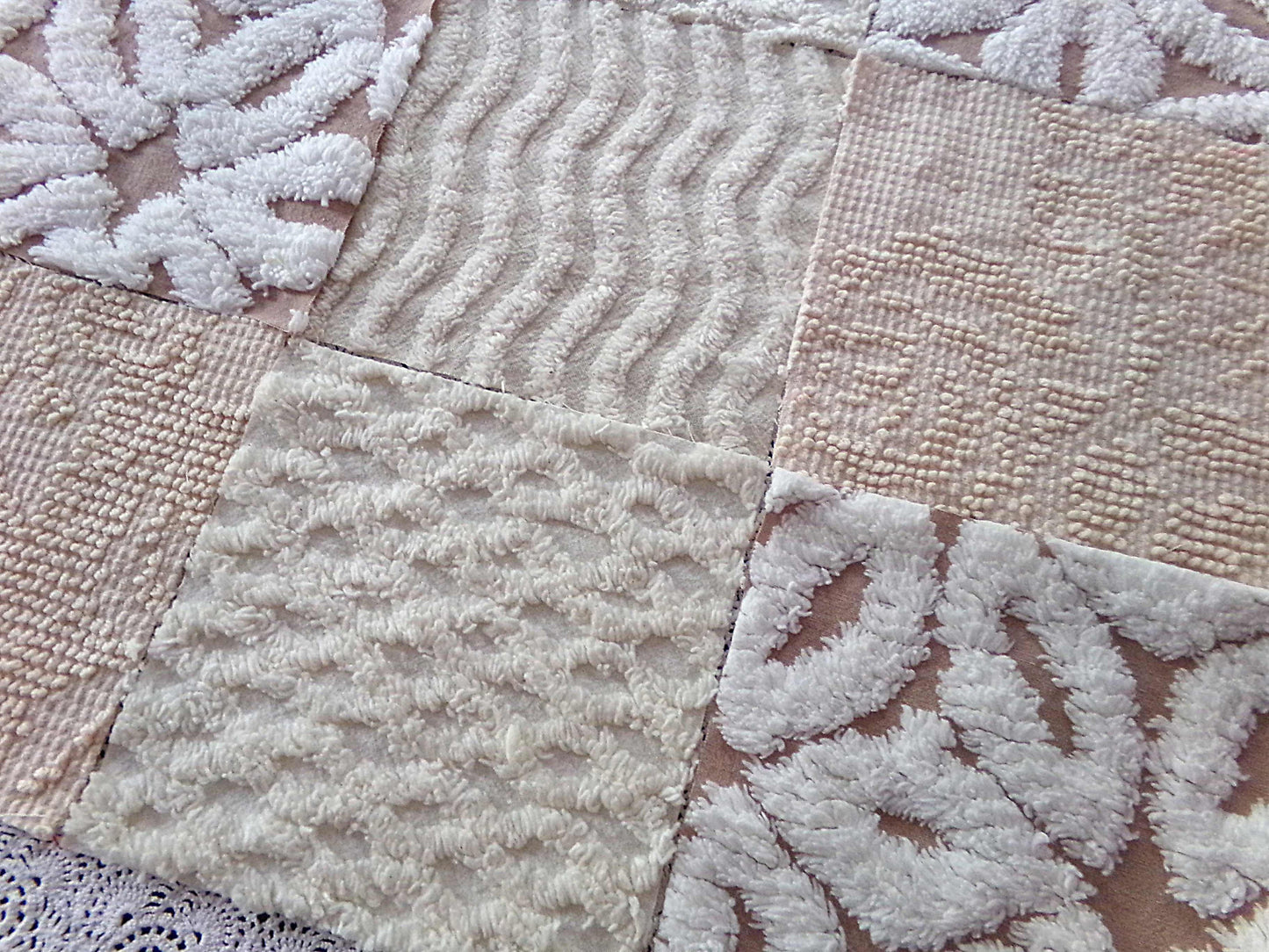 Creamy Neutrals Texturized Trendy Fabric Squares Set, Rotary Cut from Vintage Chenille Bedspread Fabric, 16 Blocks, 6" x 6" inch each