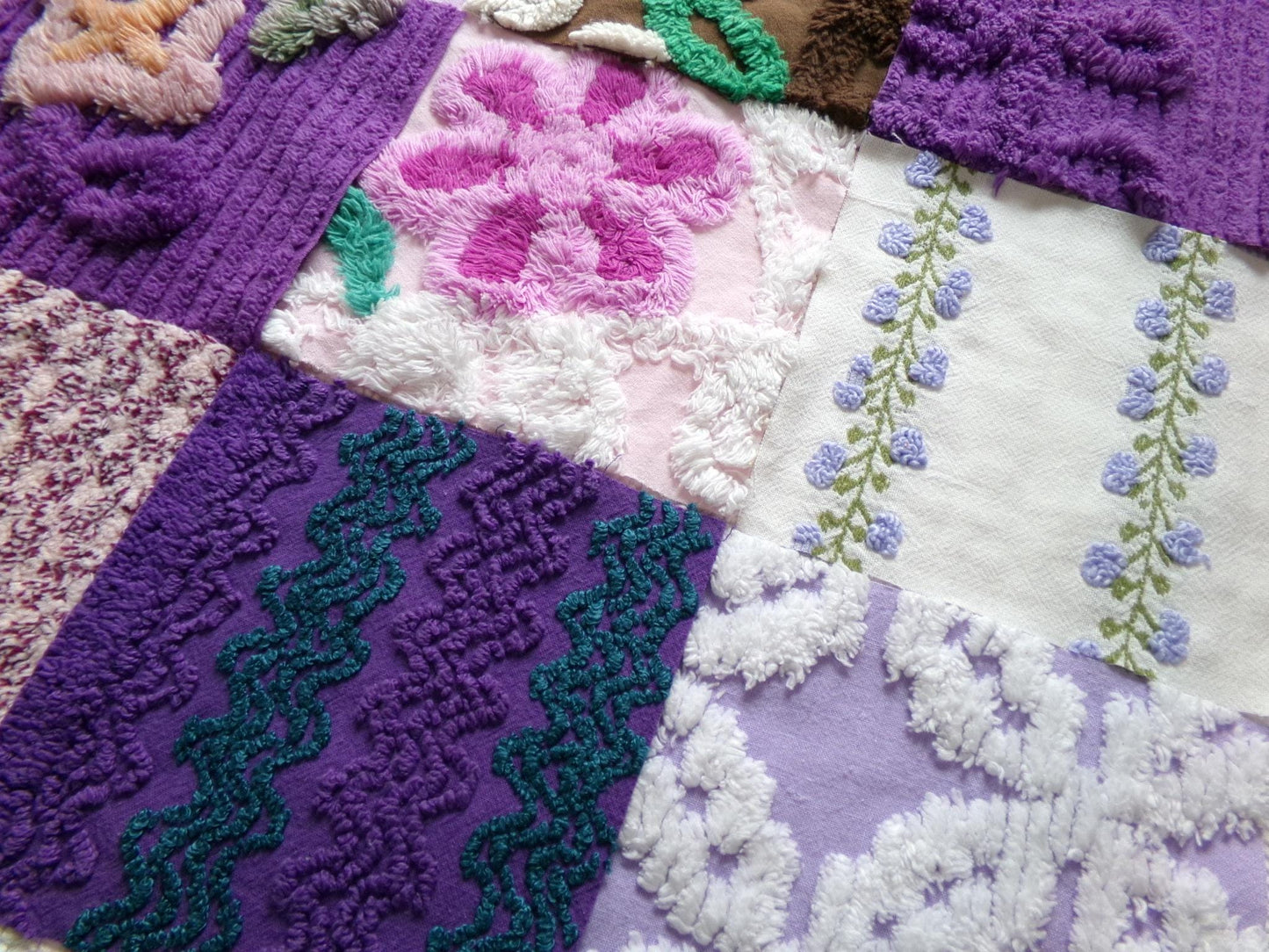 mystic moon vintage 6" chenille squares, set of 16 quilt blocks rotary cut from vintage chenille bedspread fabrics for quilt inlays, pillows