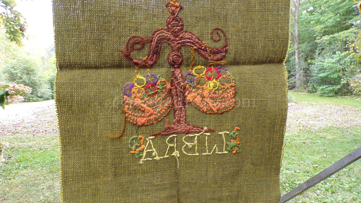 LIBRA Rare Zodiac Vintage Astrology Embroidery, Paragon Crewel Stitchery, Completed, an Original 1969 Barbara Sparre Design