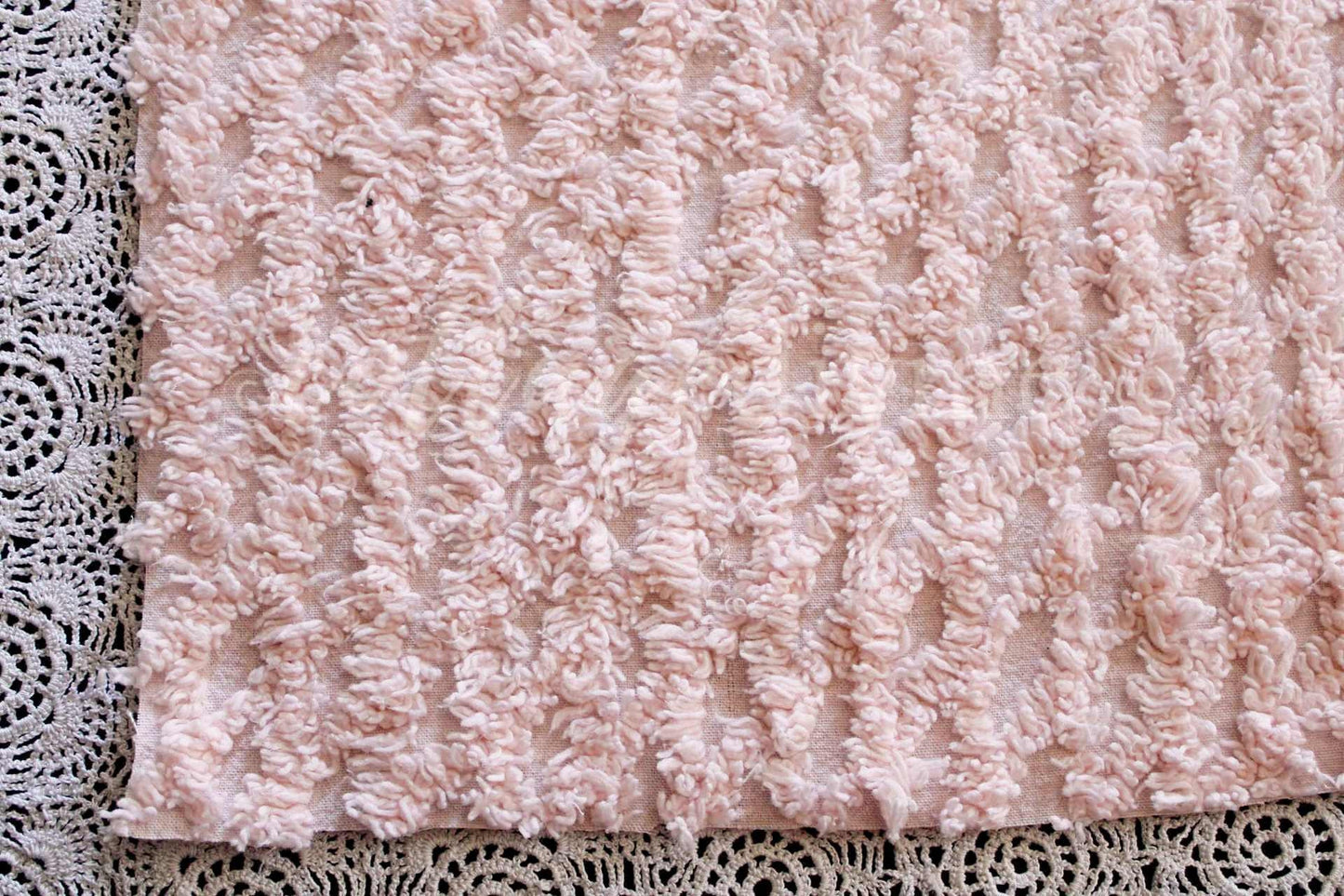 Simple Peach Glow Vintage Style Chenille Fabric, Lattice Geometric Design, 20" x 25" inch piece