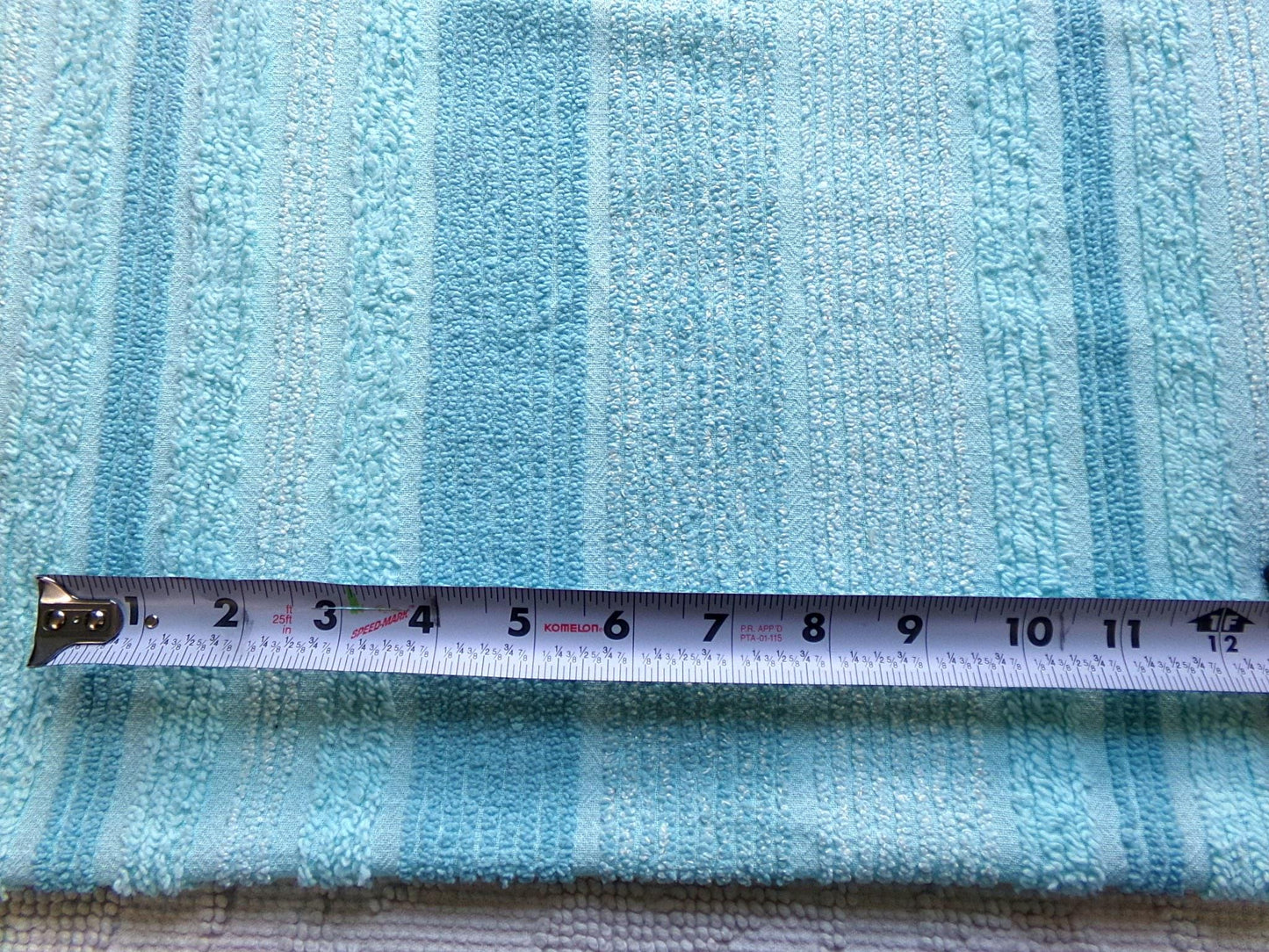 mermaid trail vintage striped chenille fabric, lightweight aqua sewing material with variegated multisize lines, 20" x 24" inch piece