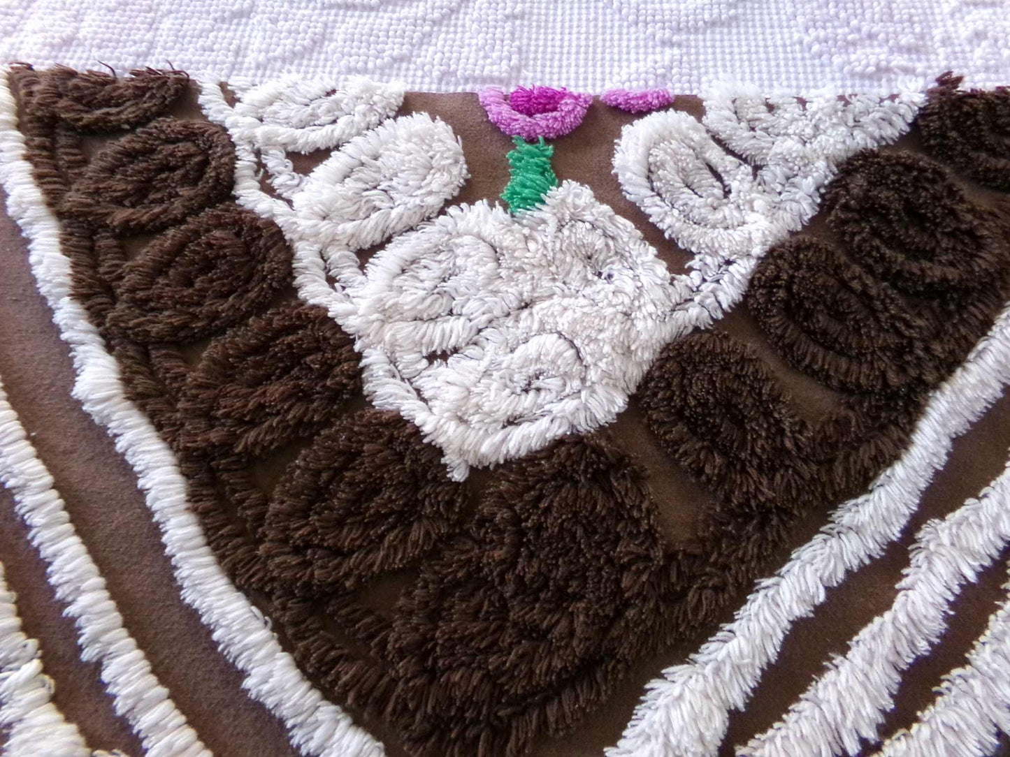 Chocolate Brown Vintage Chenille Tufted Fabric, 11" x 24" inch Piece, for Junk Journals, Fiber Arts