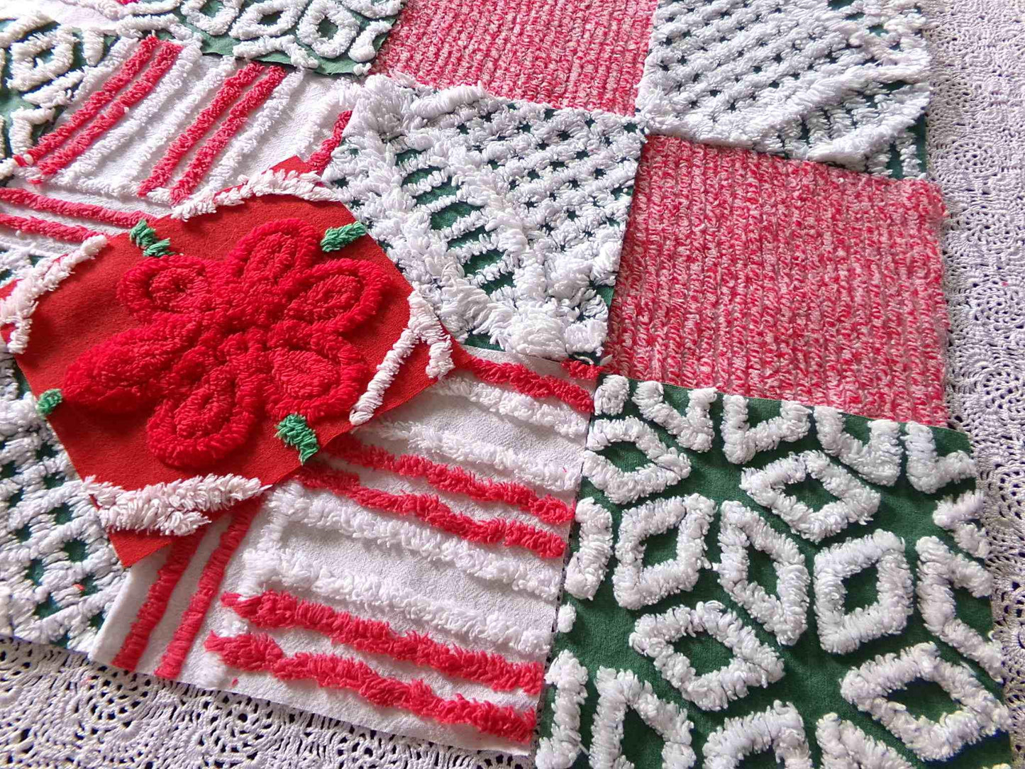 Merry Christmas Quilt Squares, Craft Square Set 17 Blocks in shades of holiday red, green & white, 6" x 6" inch for Xmas stockings, quilts