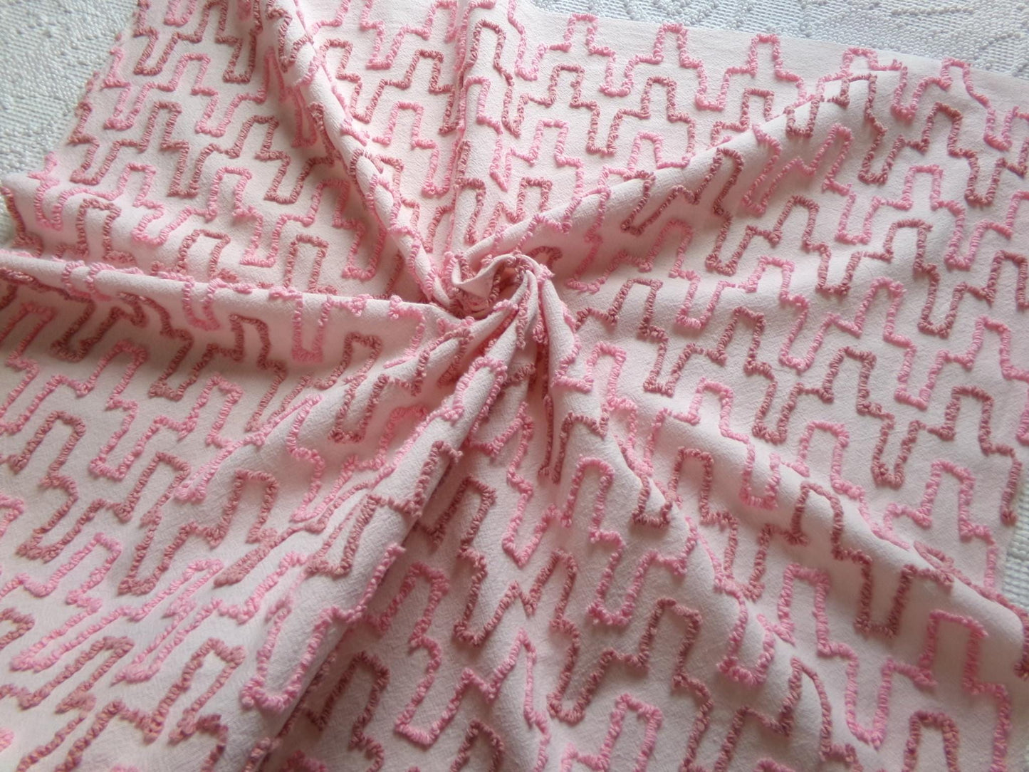 pink skyscrapers vintage chenille fabric: textured 20" x 24" cut piece of sewing material