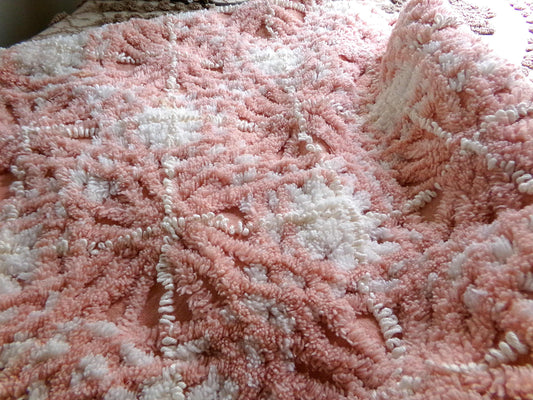 Terracotta Vanilla Cream Pearls Vintage Chenille Fabric, 29" x 17.5" inch Piece, Warm Color for Quilts, Crafts & DIY Pillows