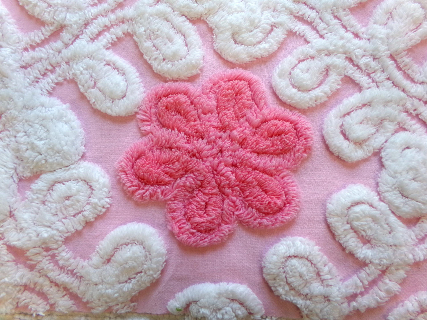 Vintage Chenille Fabric: Strawberries & Cream Pink Sewing Material 21" x 23"