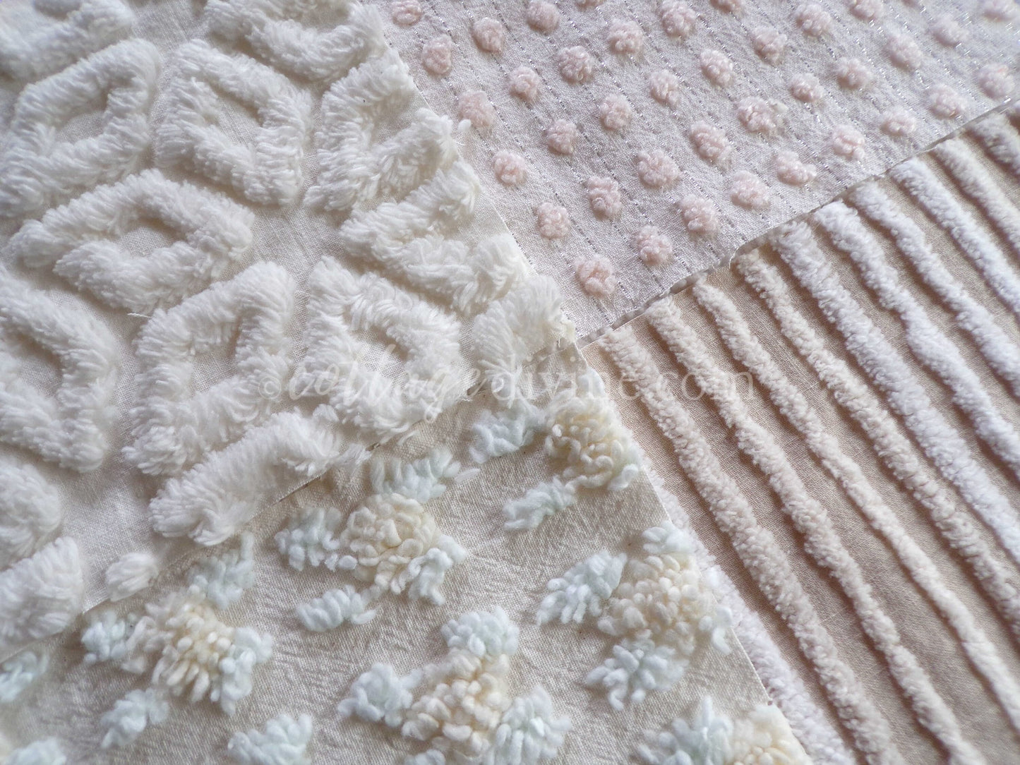 Dreamy Creamy 6" Chenille Quilt Squares, Rotary Cut from Vintage Chenille Bedspread Fabric, 16 Blocks, 6" x 6" inch, Neutral Creams