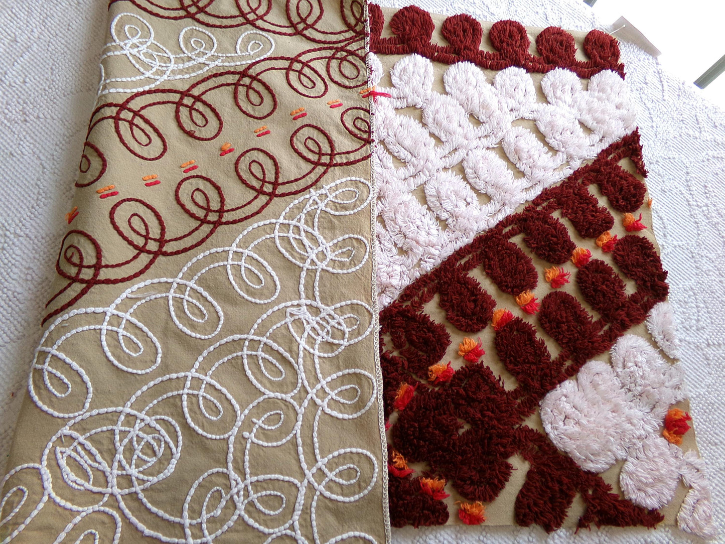 cinnamon swirl vintage chenille fabric: plush boho sewing material, quality 18" x 28" cotton