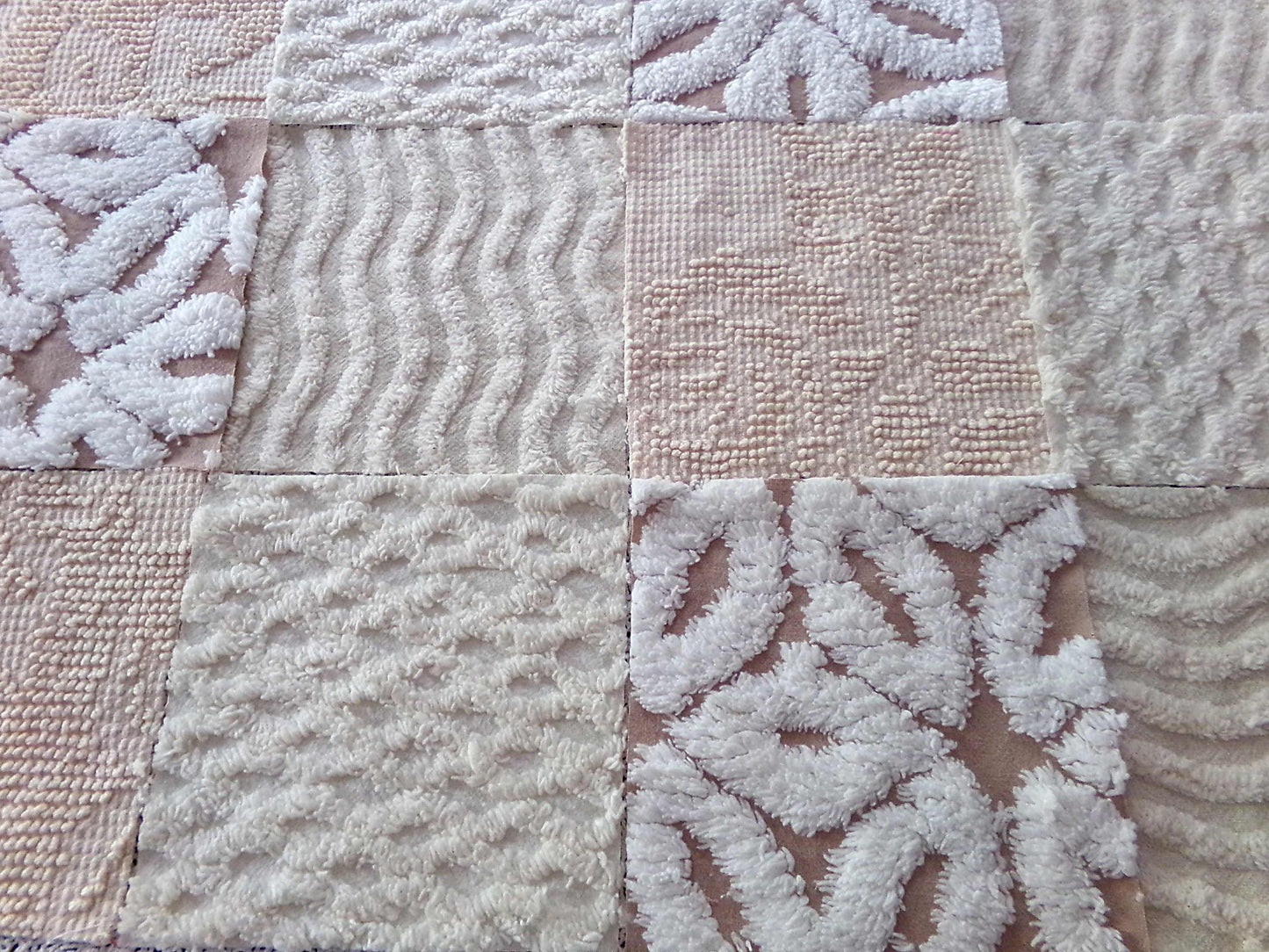 Creamy Neutrals Texturized Trendy Fabric Squares Set, Rotary Cut from Vintage Chenille Bedspread Fabric, 16 Blocks, 6" x 6" inch each