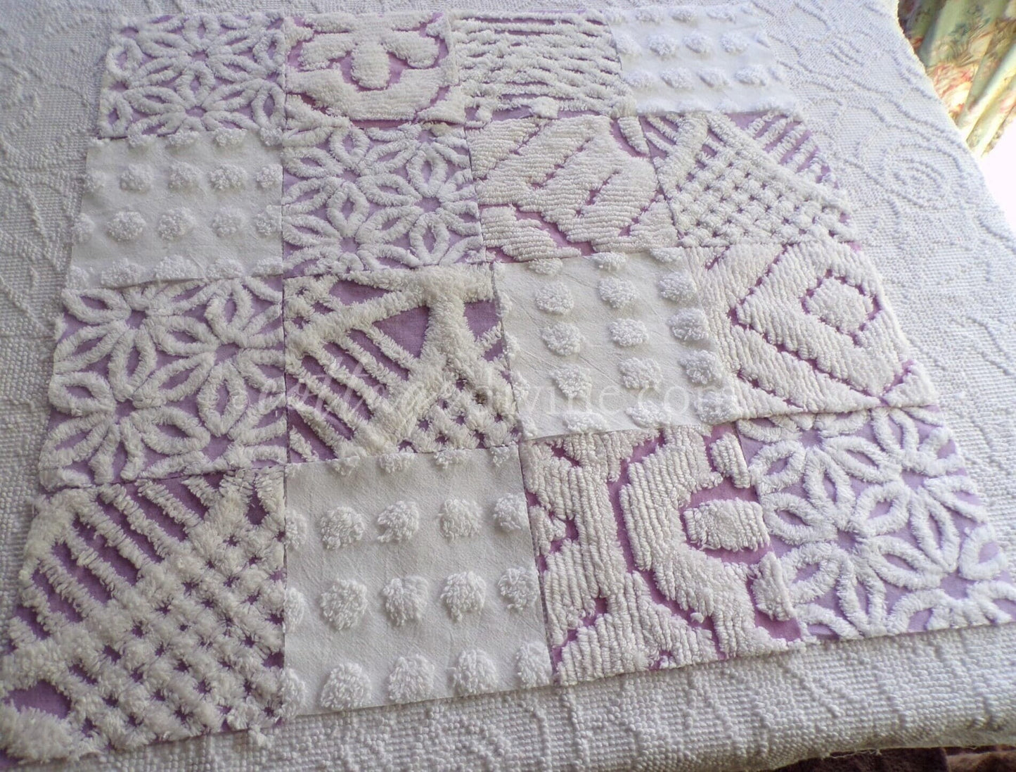Cloud 9 Chenille Quilt Squares Set from Vintage Bedspread Fabric, 16 Blocks, 6" x 6" inch