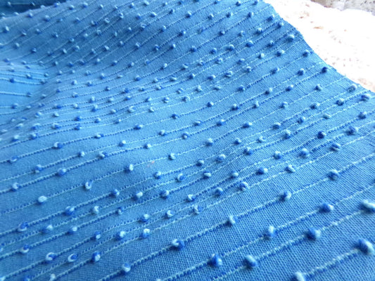 baby raindrops vintage woven chenille fabric, tiny marbleized raised blue dots, great texturized sewing material, 20" x 24" cut piece