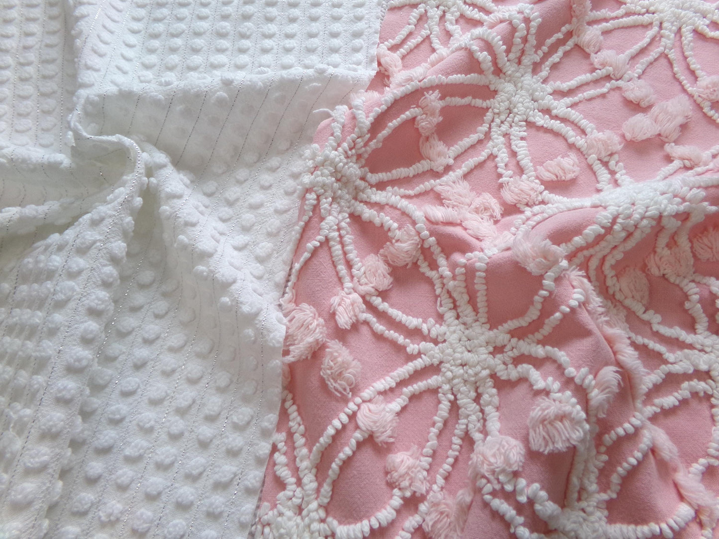 Vintage Chenille Fabric Bundle in Pink & White, 2 Pieces 12" x 18" each | Great Stash Builder for Fiber Arts, Crafting