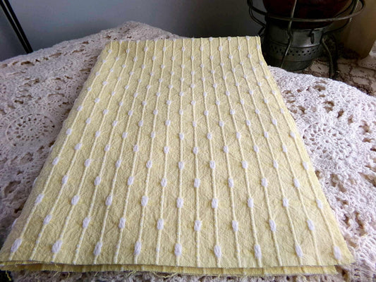 Sunny Yellow Vintage Woven Fabric With Tiny White Chenille Pearl Tufts, Lightweight 20" x 14" Piece