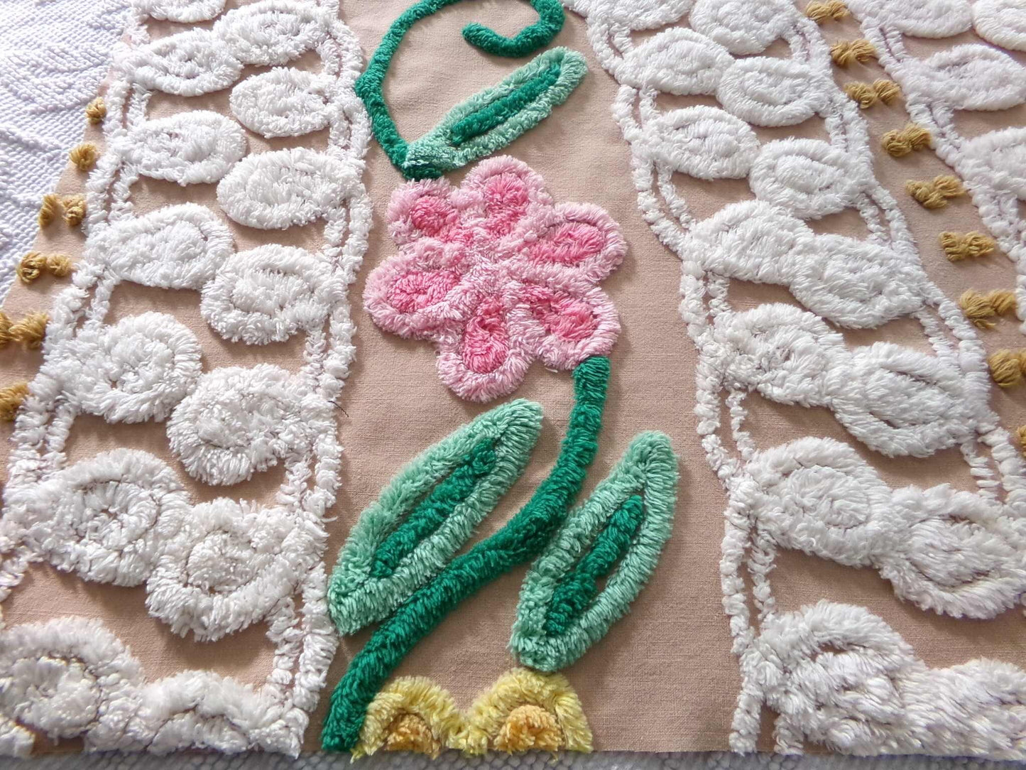 Shabby Cute Caramel Curlicue Floral Vintage Chenille Fabric, 21" x 24" inch Piece, Boho Sewing Material for Pillows, Wall Hangings, Crafts