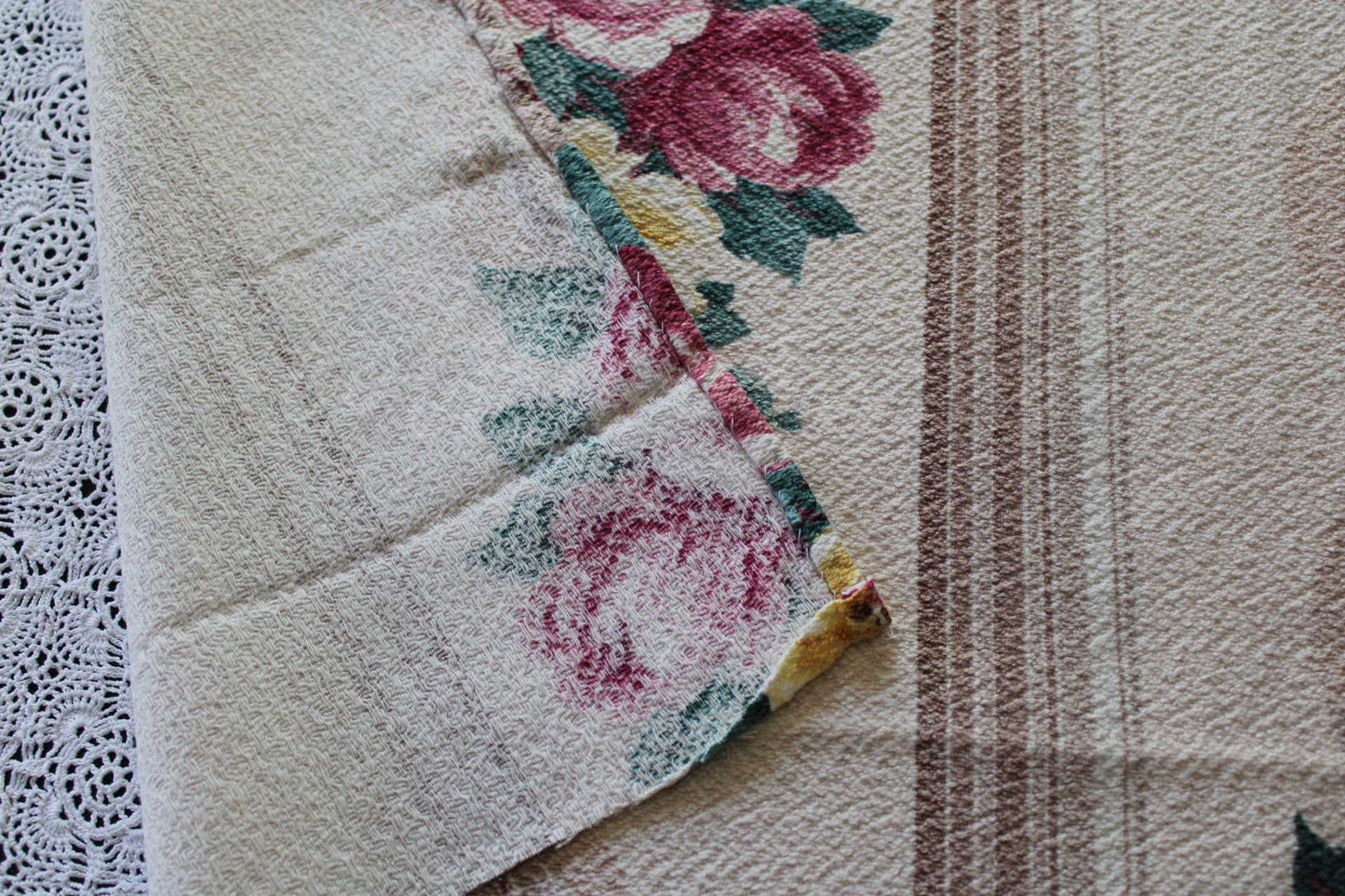 Vintage Floral Barkcloth Fabric Piece, 20.5" x 20" inches, Glencourt Style Champagne Beige, Deconstructed Curtain Panel, #2