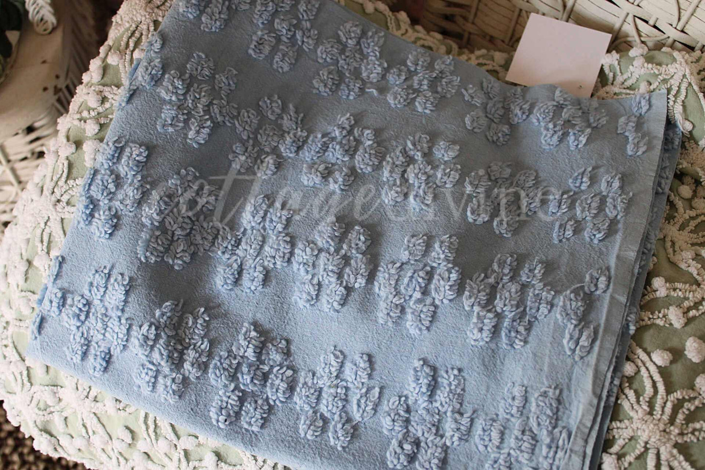 Adorable Blue Daisy Vintage Style Chenille Quilt Fabric, 24" x 20"-inch Piece