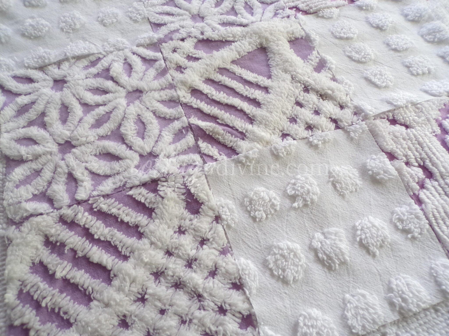 Cloud 9 Chenille Quilt Squares Set from Vintage Bedspread Fabric, 16 Blocks, 6" x 6" inch
