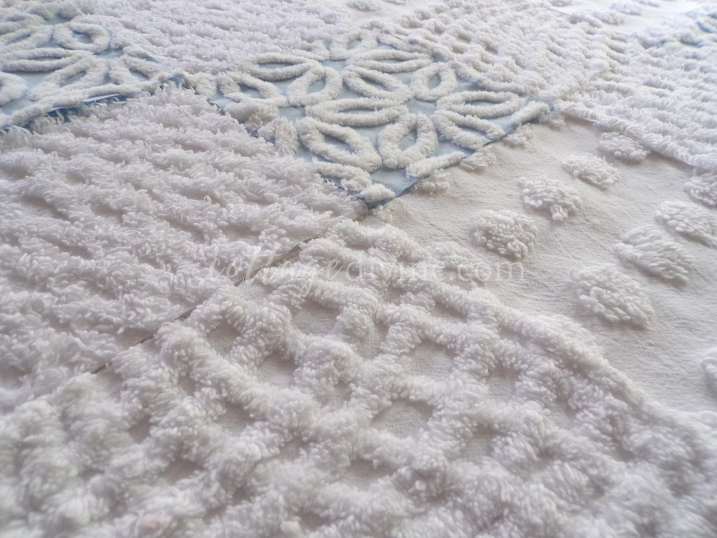 Coastal Chic Chenille Quilt Squares Set from Vintage Bedspread Fabric, 16 Blocks, 6" x 6" inch